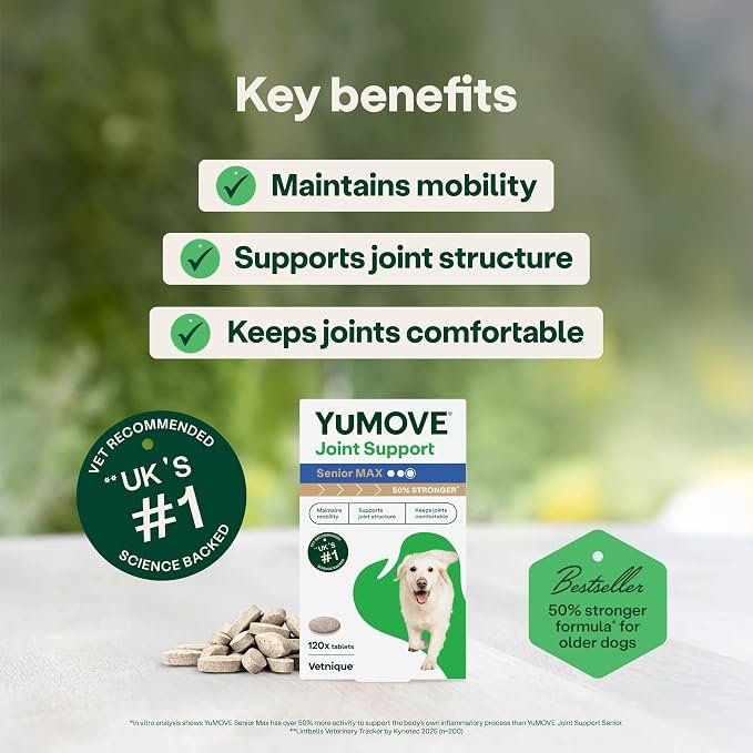 YuMOVE Max Strength Joint Supplement for Senior Dogs, Joint Care with Glucosamine, Chondroitin and Green Lipped Mussel, Age 8+, 120 Tablets - Image 3