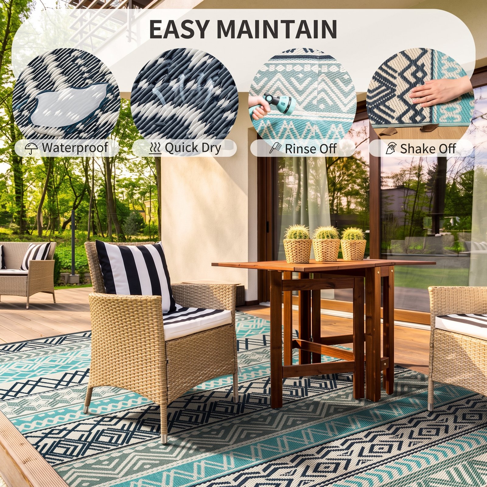 Nexura MontVoo Waterproof Outdoor Rug – Reversible Plastic Straw Patio, Camping & Picnic Mat 5' x 8' - Image 3