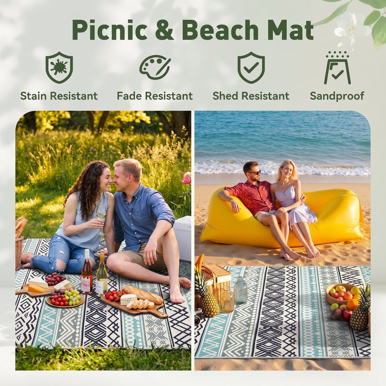 Nexura MontVoo Waterproof Outdoor Rug – Reversible Plastic Straw Patio, Camping & Picnic Mat 5' x 8' - Image 7