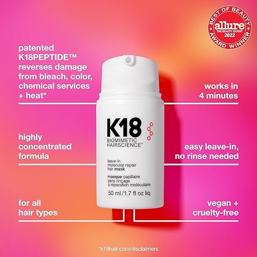K18 Leave-In Molecular Hair Mask, Repairs Dry or Damaged Hair, Reverse Hair Damage from Bleach, Colour, Chemical Services & Heat - Image 3