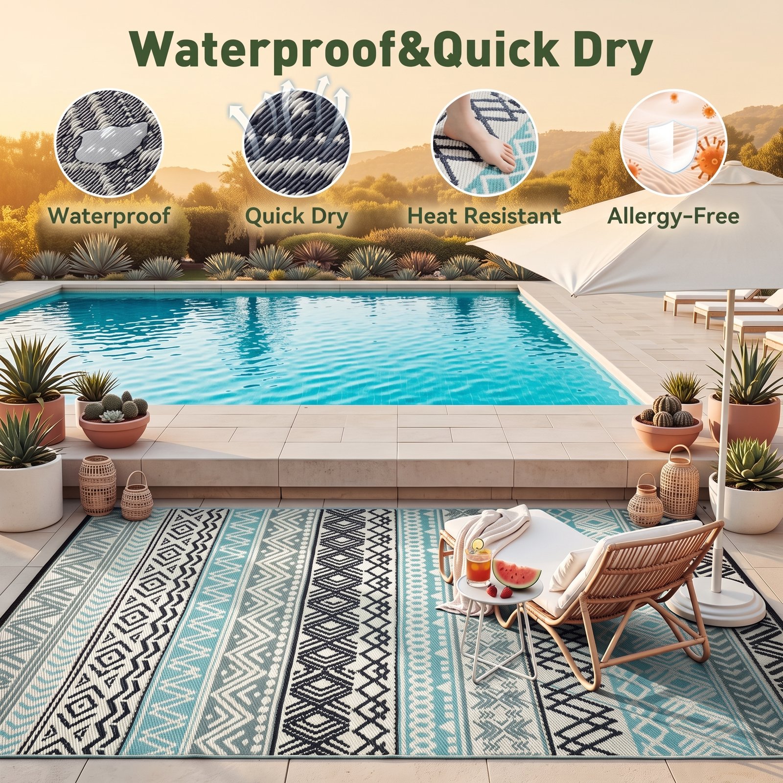 Nexura MontVoo Waterproof Outdoor Rug – Reversible Plastic Straw Patio, Camping & Picnic Mat 5' x 8' - Image 4