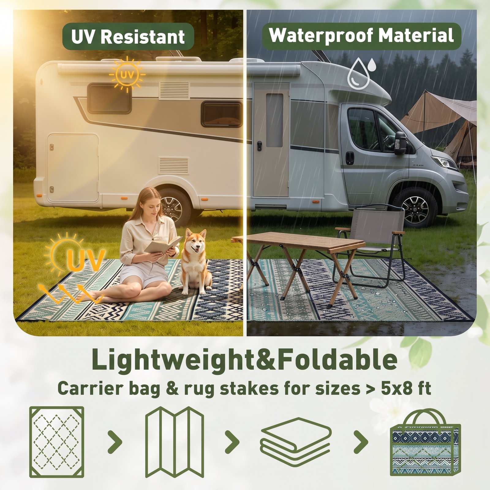 Nexura MontVoo Waterproof Outdoor Rug – Reversible Plastic Straw Patio, Camping & Picnic Mat 5' x 8' - Image 6