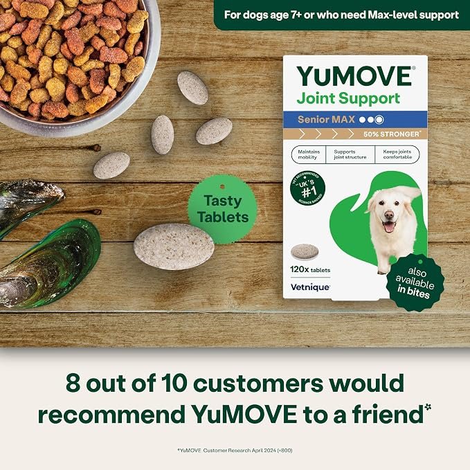 YuMOVE Max Strength Joint Supplement for Senior Dogs, Joint Care with Glucosamine, Chondroitin and Green Lipped Mussel, Age 8+, 120 Tablets - Image 4