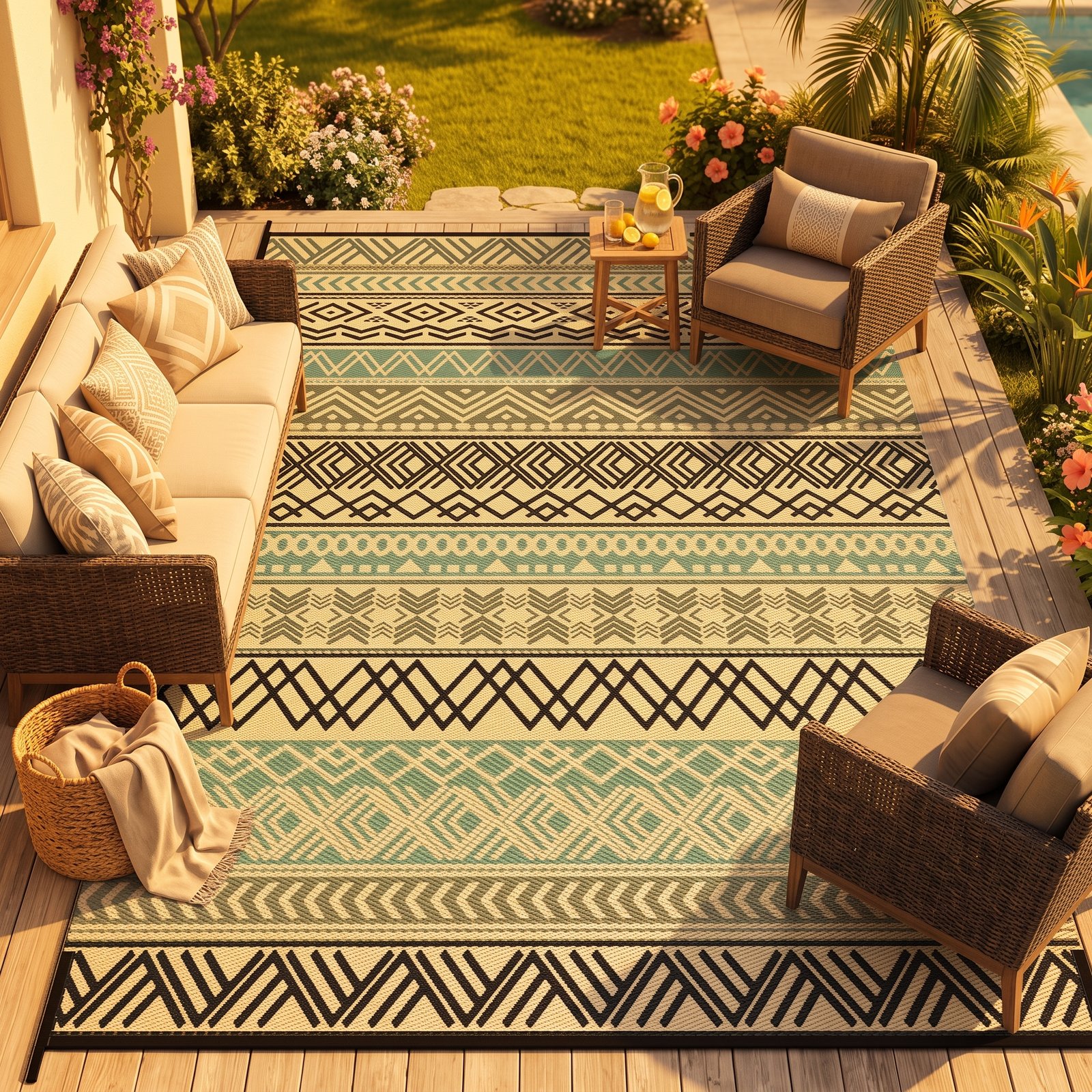Nexura MontVoo Waterproof Outdoor Rug – Reversible Plastic Straw Patio, Camping & Picnic Mat 5' x 8' - Image 5