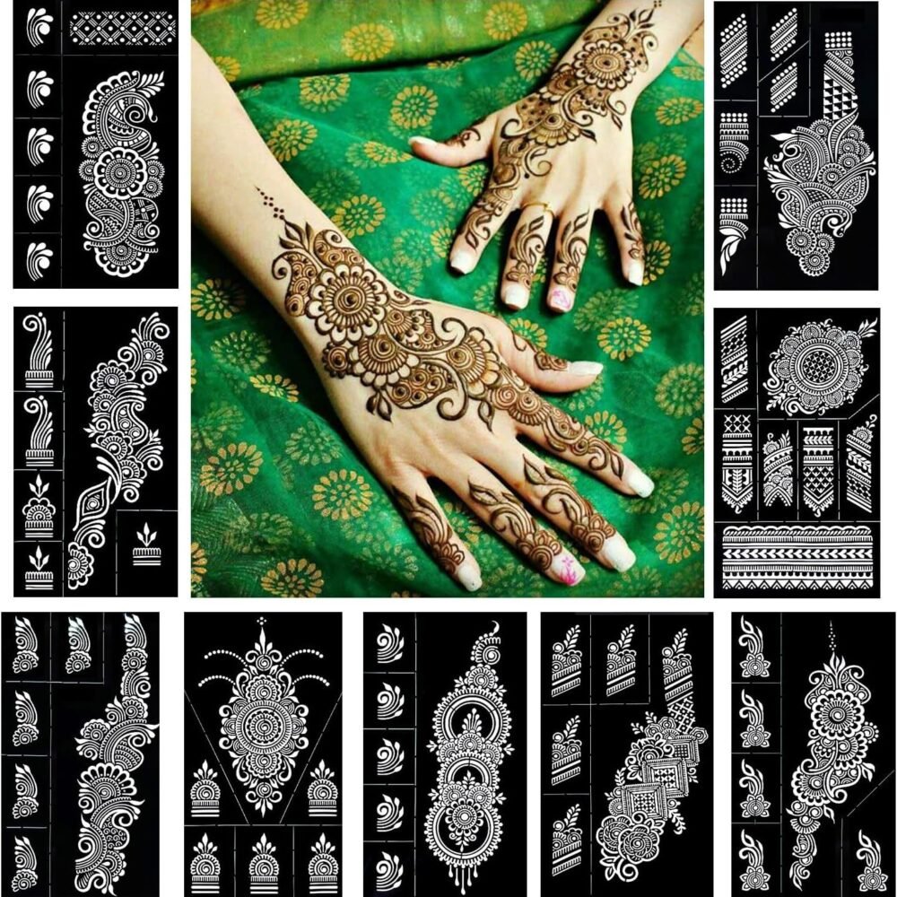 Nexura Indian Arabian Temporary Tattoo Stencils - 10 Sheets (20 Pcs) Hand & Arm DIY Body Paint Templates