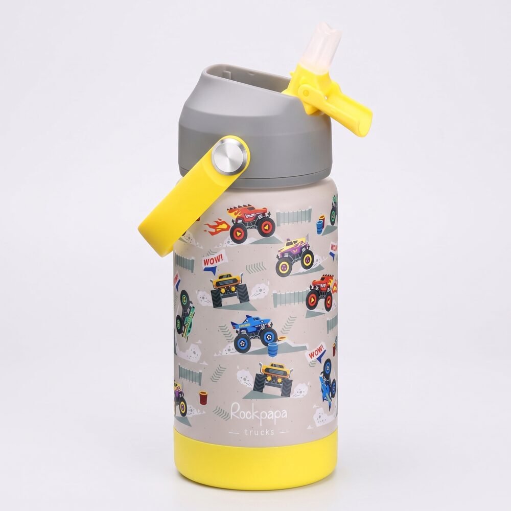 Nexura Rockpapa 14oz Grey Trucks Kids Stainless Steel Water Bottle