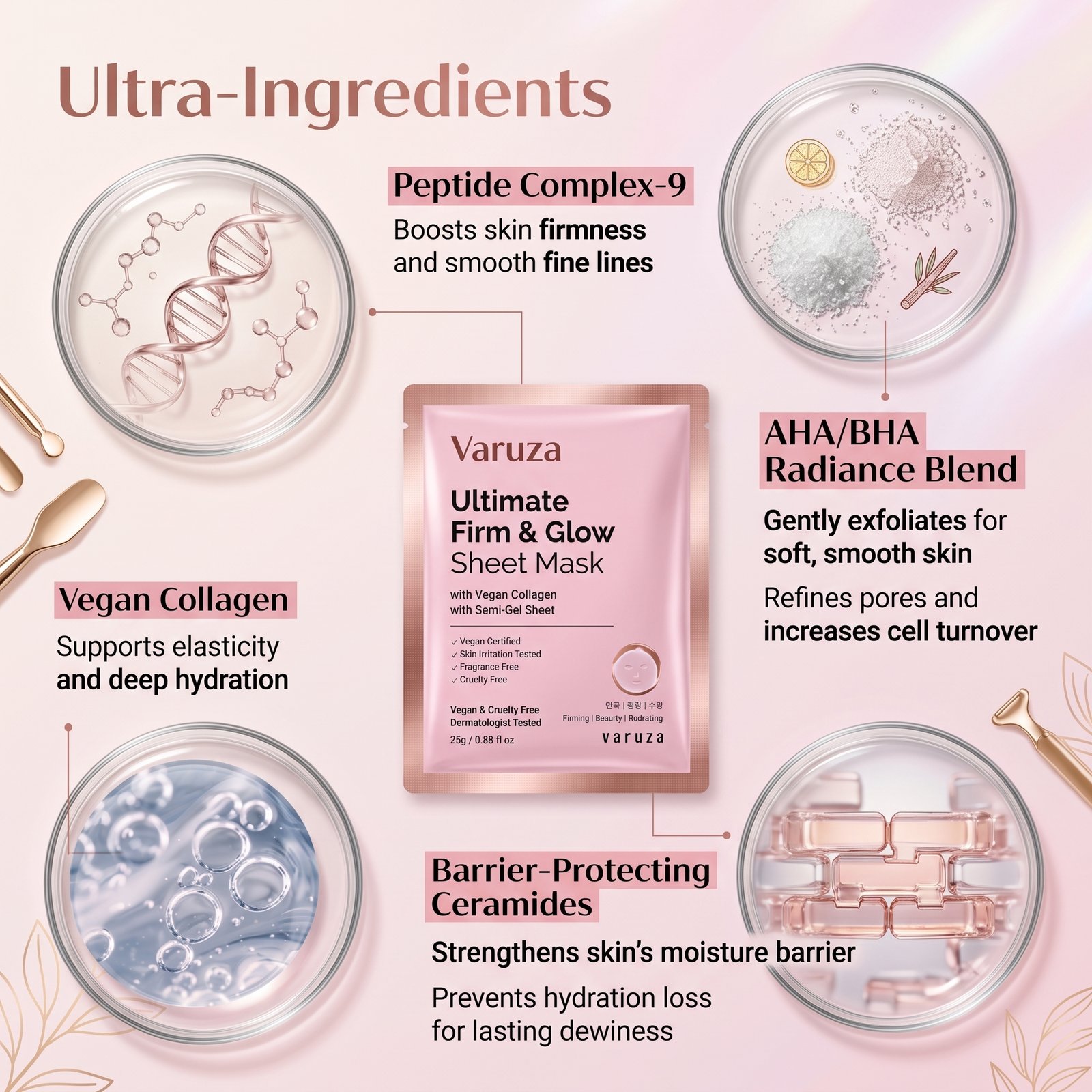 Nexura Firm & Glow Sheet Mask – Vegan Collagen Semi-Gel Face Mask with Peptides & Niacinamide for Hydration and Skin Firmness, 5 Count - Image 4