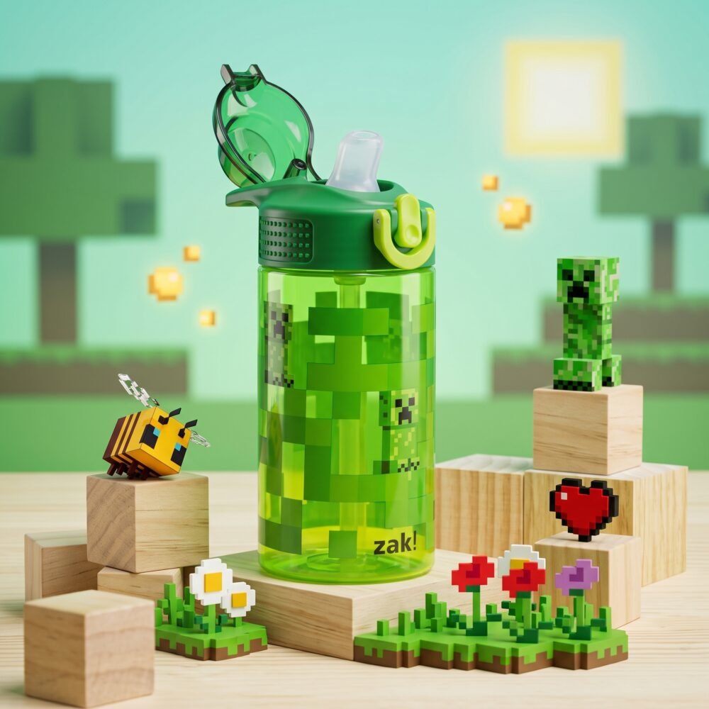 Nexura Minecraft Creeper 16oz Leak-Proof Straw Kids Water Bottle