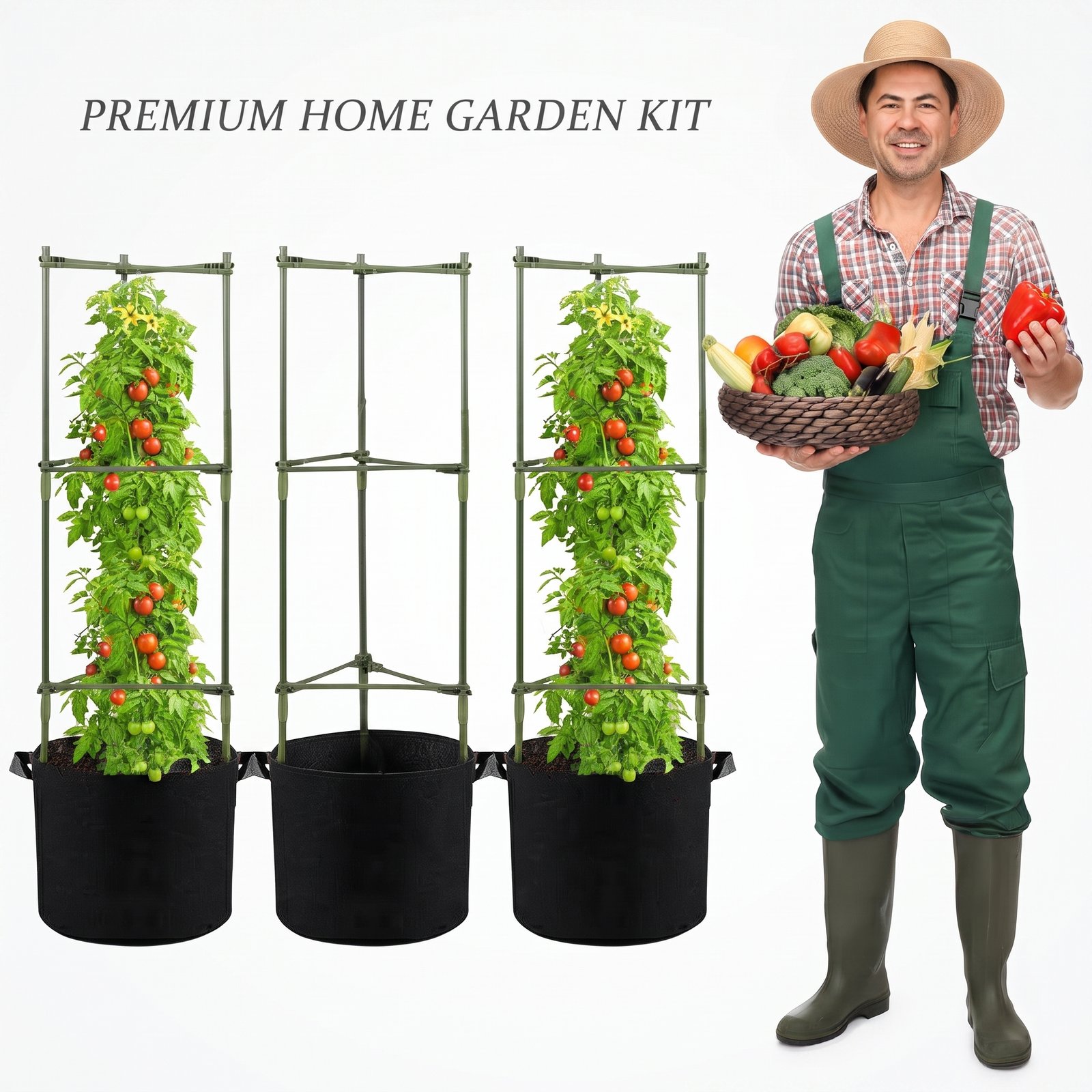 Nexura Tomato Cages with Grow Bags – 48 Inch Adjustable Tomato Trellis, 3-Pack Plant Support - Image 2